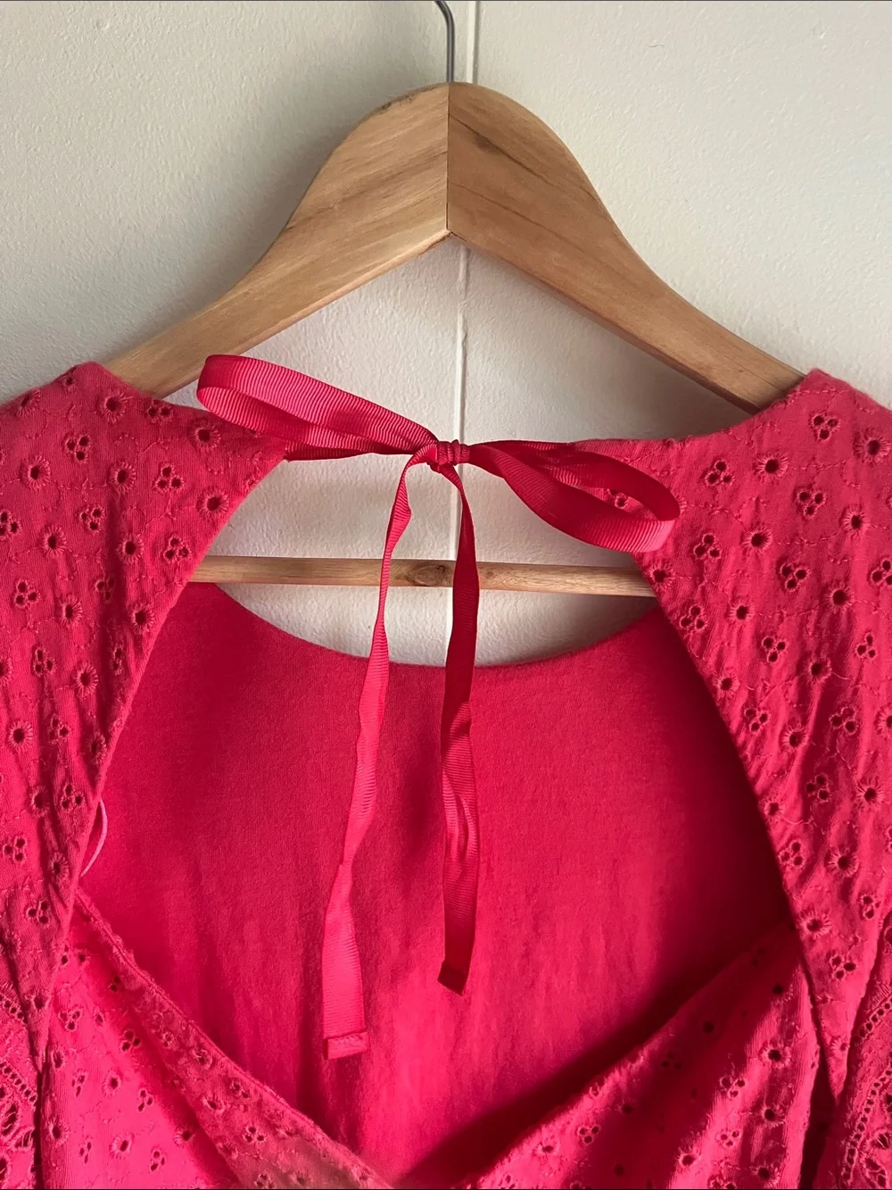 Free People Apricot Rose Watermelon Spritz Eyelet Puff-Sleeve Mini Dress Sz M